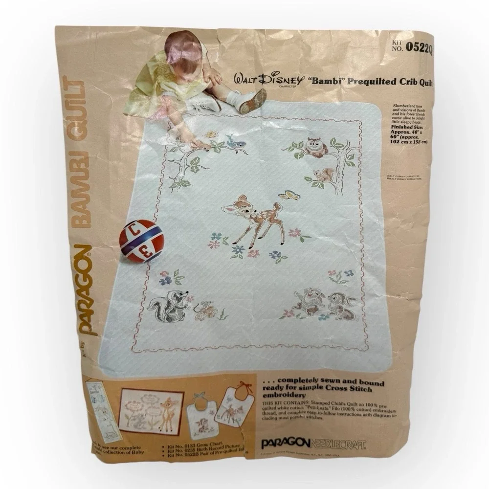 Vintage 1970s OPEN Paragon Disney Bambi 0522Q Baby Crib Quilt Cross Stitch Kit